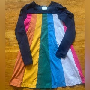 Hanna Andersson Size 8 130 Rainbow Color Block Long Sleeve Pink Navy Blue Dress
